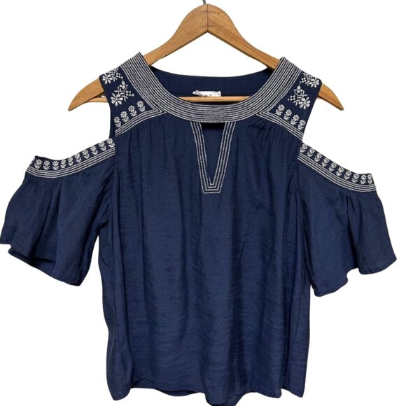 mine Tops - Scoop Neck Cold Shoulder Blouse